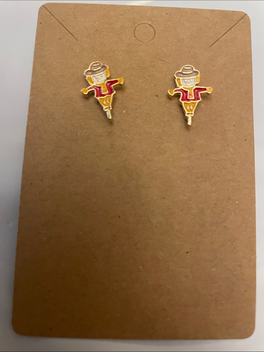 Kids Scarecrow Enamel Stud Earrings in Red and Yellow